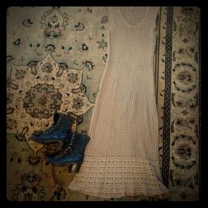 Crochet Maxi Dress 100%cotton linen, Medium